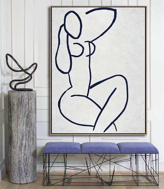 Large Abstract Art Handmade Oil Painting,Buy Hand Painted Navy Blue Abstract Painting Nude Art Online,Hand Made Original Art